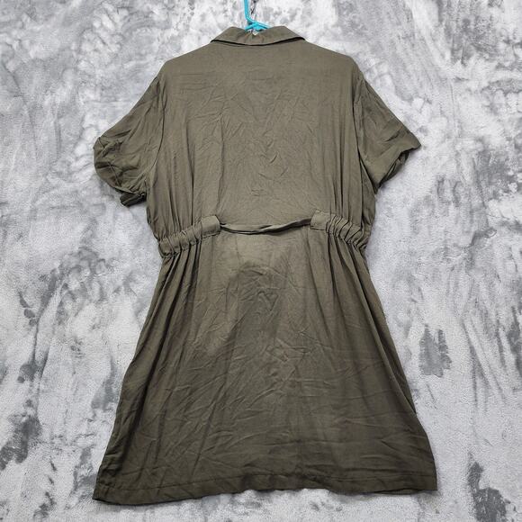 J for Justify Dress Womens XL Green Collared Short Sleeve Tie Waist Pockets - Picture 2 of 9